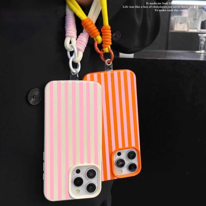 Striped iPhone case with wrist lanyard