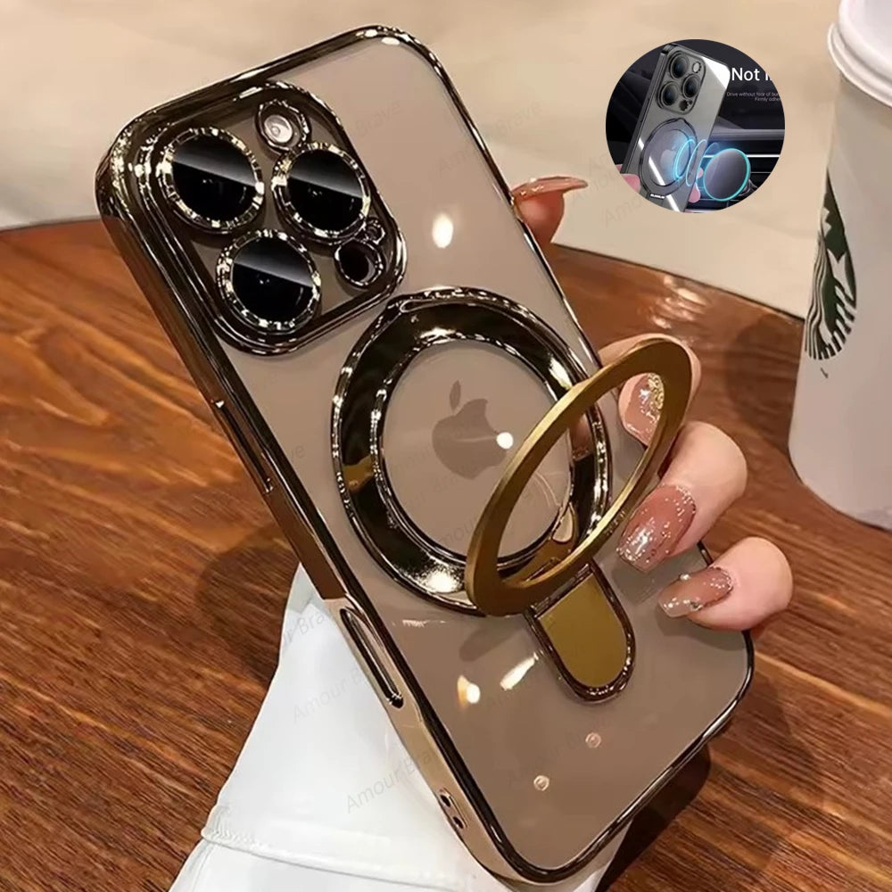 Clear MagSafe iPhone case with rotating ring stand