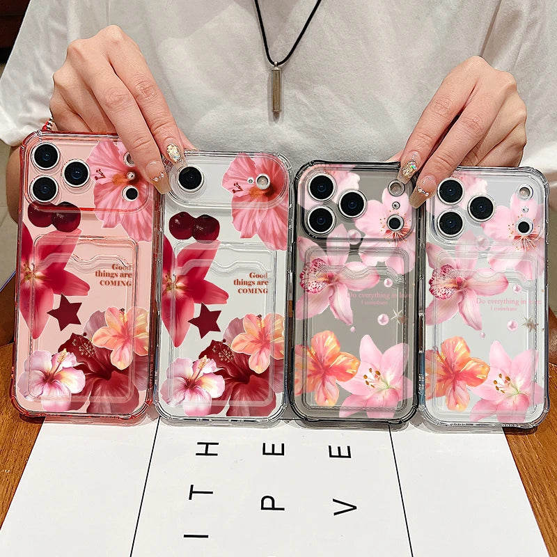 Lily flower clear iPhone case with card pocket