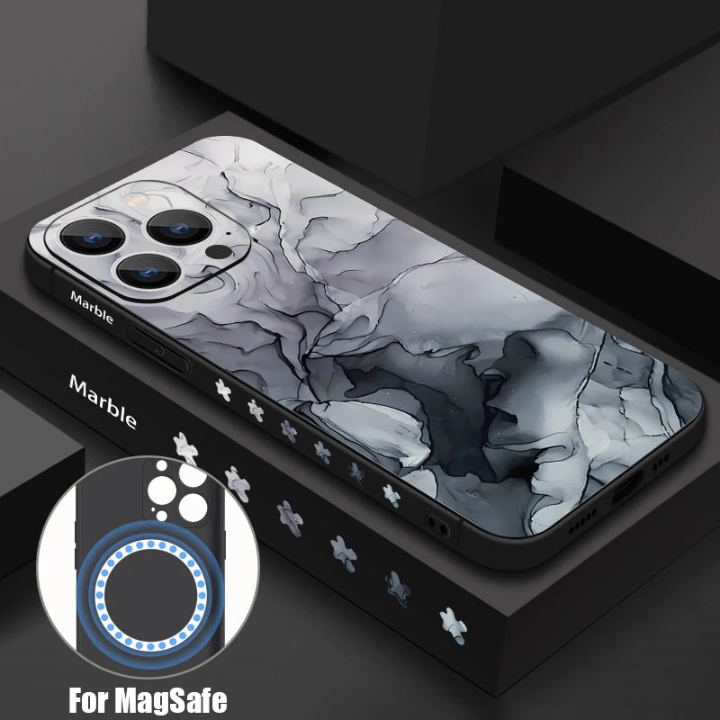 Marble soft silicone MagSafe iPhone case | Black Marble