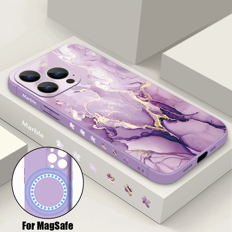 Marble soft silicone MagSafe iPhone case | Purple Marble