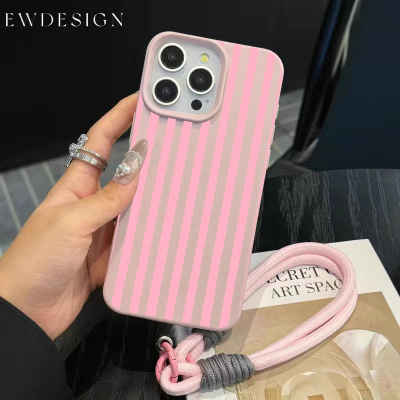 Striped iPhone case with wrist lanyard