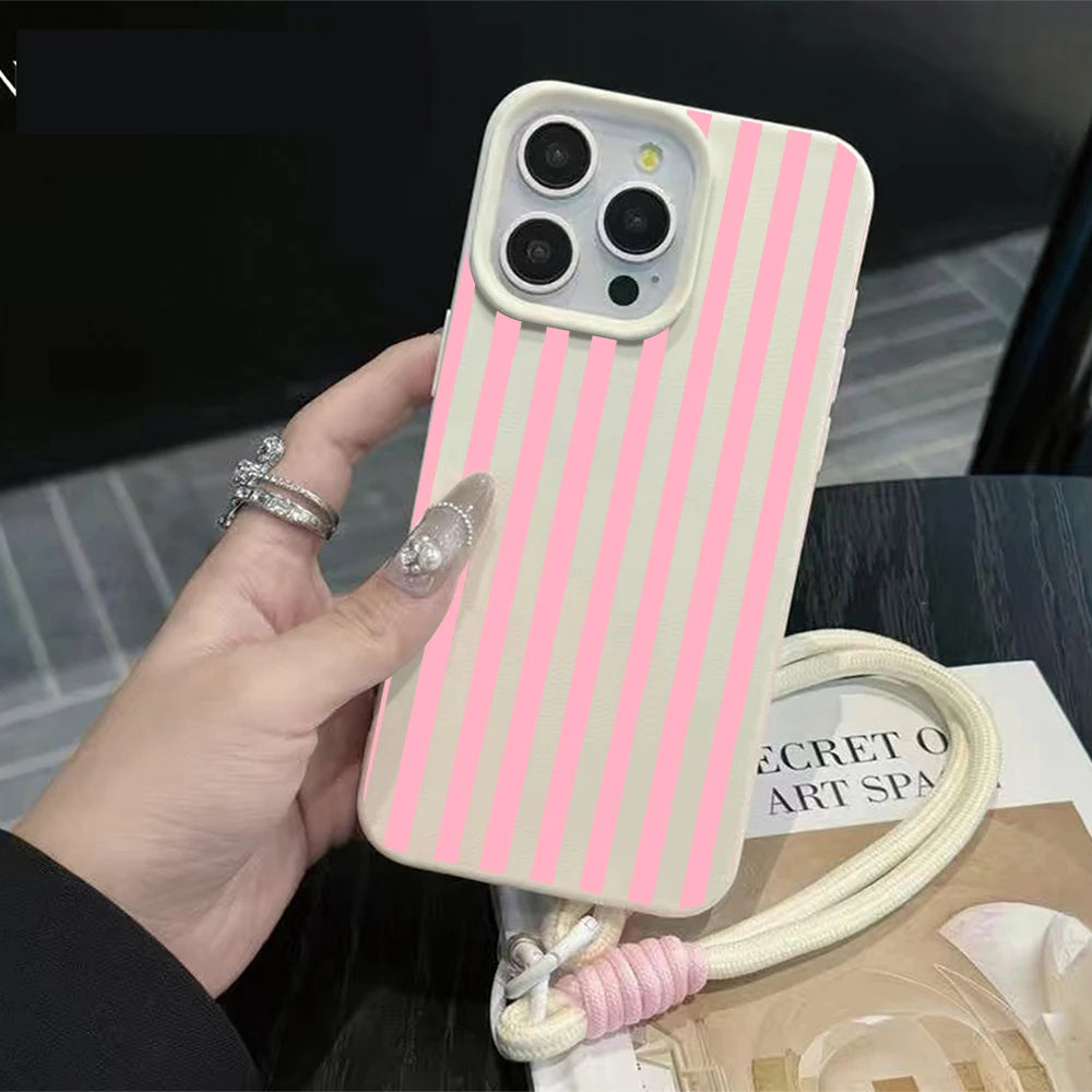 Striped iPhone case with wrist lanyard