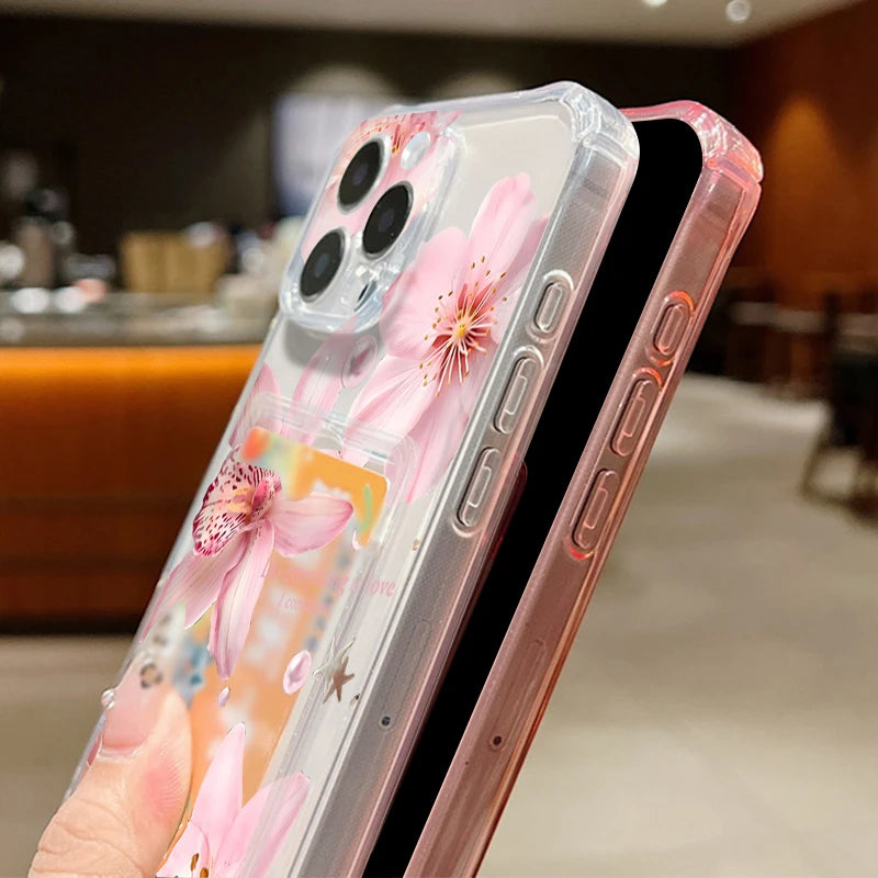 Lily flower clear iPhone case with card pocket