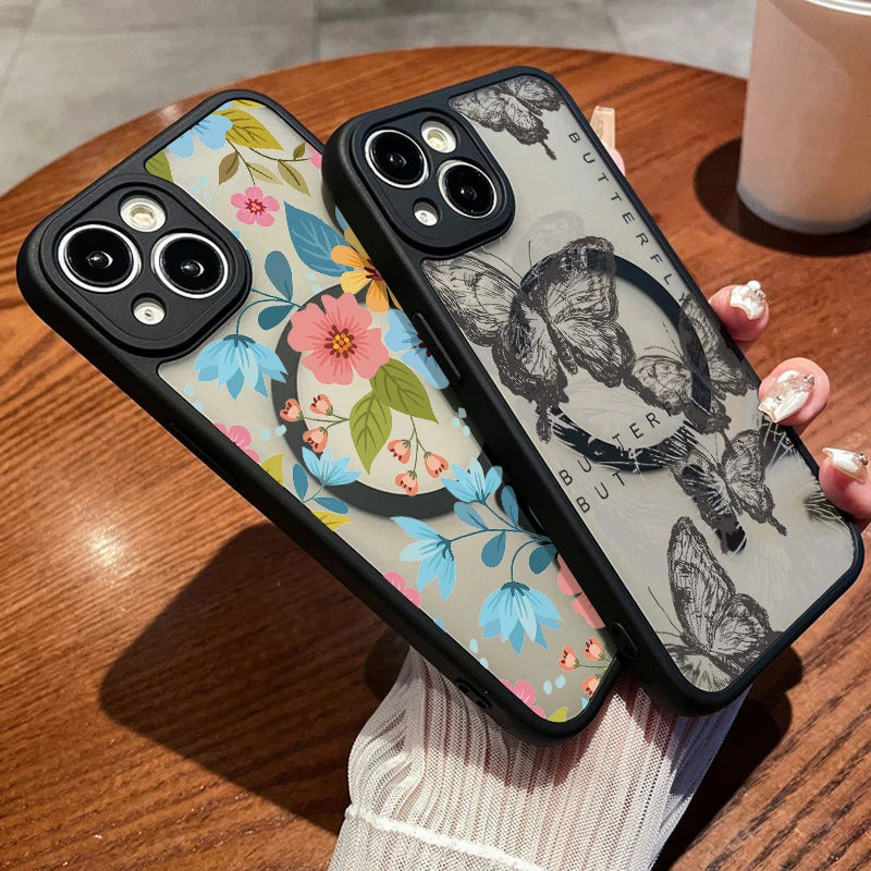 Butterfly translucent matte MagSafe iPhone case