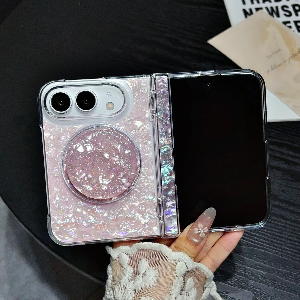 iPhone Duo pearl shell case lifestyle